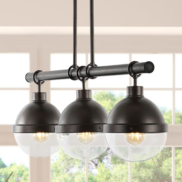Caleb 33" Industrial Farmhouse Iron/Glass Linear LED Pendant - JONATHAN Y